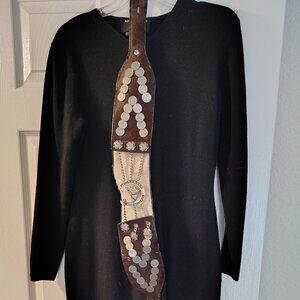 Nina Charles long black knit dress (size 4/6) w/ authentic, vintage Gaucho belt